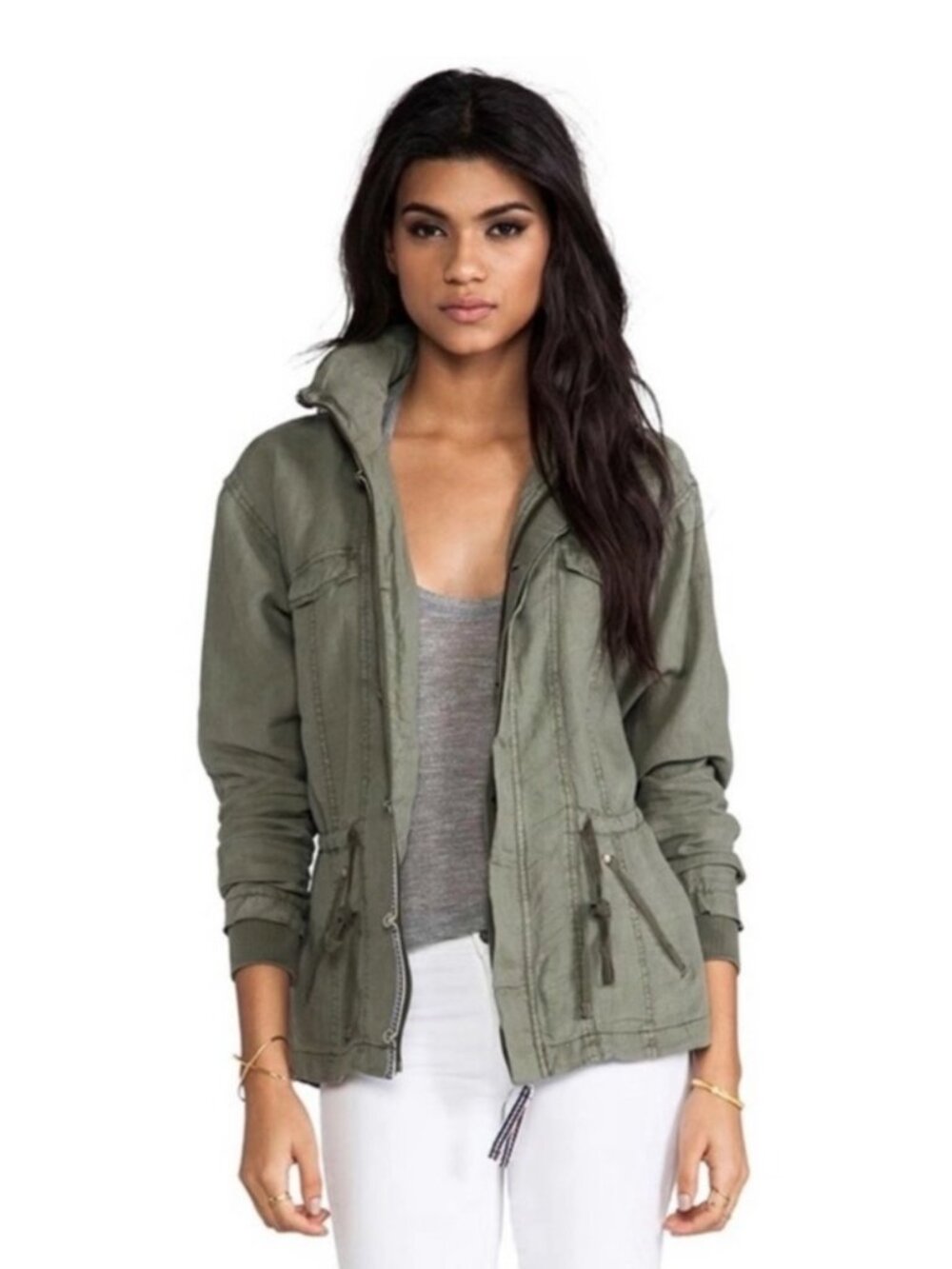 *Michael Stars Utility Field Jacket Olive Army Green Cargo Womens Small